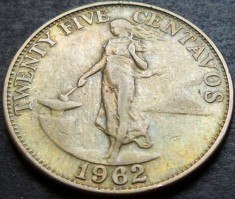 Moneda exotica 25 CENTAVOS - FILIPINE, anul 1962 * cod 5144
