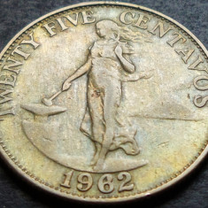 Moneda exotica 25 CENTAVOS - FILIPINE, anul 1962 * cod 5144
