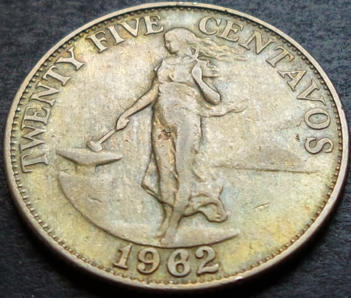Moneda exotica 25 CENTAVOS - FILIPINE, anul 1962 * cod 5144