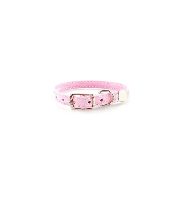 Zgarda reglabila Nuxie, pentru caini si pisici, catifea, 30 x 1 cm, roz