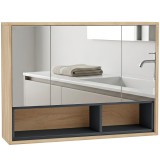 HOMCOM Mobilier de baie cu oglindă, dulap suspendat cu 3 uși și 8 compartimente, stejar | Aosom Romania