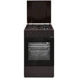 Aragaz mixt Heinner HFSC-S60LITGC-BRW, 4 arzatoare, Aprindere electrica plita, Dispozitiv de siguranta plita, Cuptor eleric, Clasa A, 7 functii, Timer