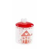 Borcan decorativ, depozitare ceramica alba rosie &Oslash; 9,5 x 13 H