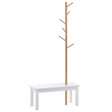 HOMCOM Bancă hol, cu un Cuier &icirc;n Bambus, Design Modern, Spațiu de Depozitare, Alb și Lemn, 80x30x180 cm | Aosom Romania