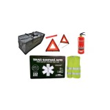 Kit siguranta auto complet Trusa cutie Neagra , 2x Triunghiuri, Stingator, Vesta, Geanta Automotive TrustedCars, Oem