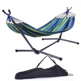 Hamac pentru 2 persoane, suport metalic sustinere, maxim 200 kg, husa, verde/albastru