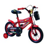 Bicicletă copii 12 inch, roșie, cu roți ajutătoare și sticlă de apă, CMCLASS