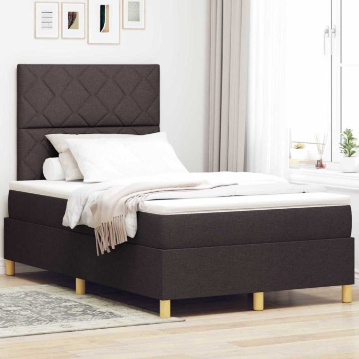 vidaXL Pat cu arcuri cu saltea Maro &icirc;nchis 120 x 190 cm țesătură