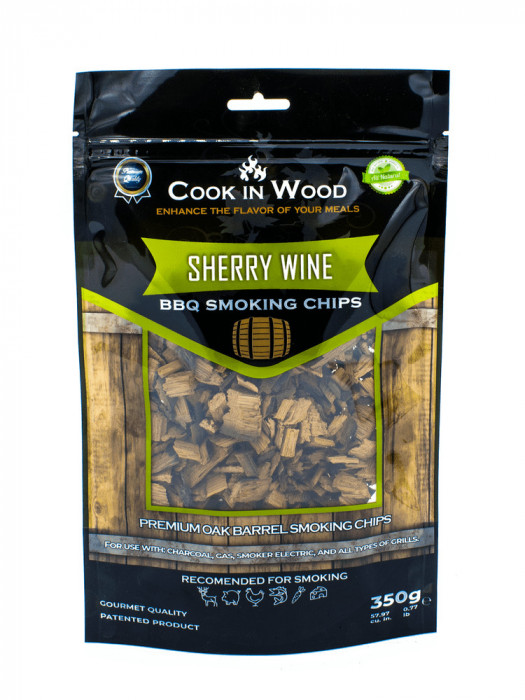 Aschii pentru afumare din lemn de stejar, infuzat cu aroma de SHERRY WINE, chips-uri 350 grame