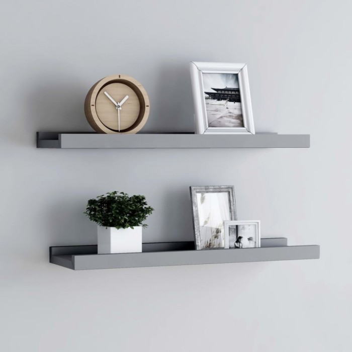 Gossi rafturi rame foto cu bordura, 2 buc., gri, 40 x 9 x 3 cm, mdf
