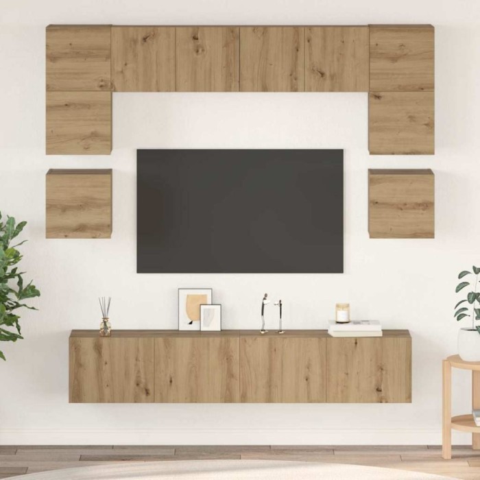 Set comodă TV cu raft Pe perete Altele 8 pcs stejar artizanal 80 x 30 x 30 cm
