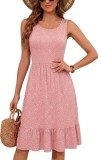 Rochie de vară fără m&acirc;neci pentru femei, cu croi A, p&acirc;nă la genunchi, cu talie elastică, respirabilă &ndash; floral