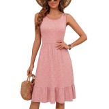Rochie de vară fără m&acirc;neci pentru femei, cu croi A, p&acirc;nă la genunchi, cu talie elastică, respirabilă &ndash; floral
