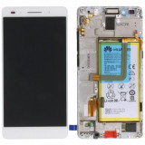 Huawei Honor 7 (PLK-L01) Capac frontal al modulului de afișare + LCD + digitizer + baterie argintie 02350MFQ