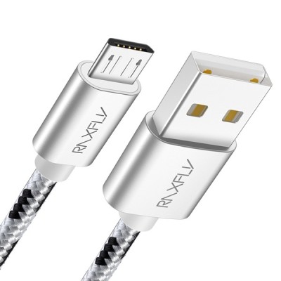 Cablu USB Micro USB 2M Textil Gri-Negru foto