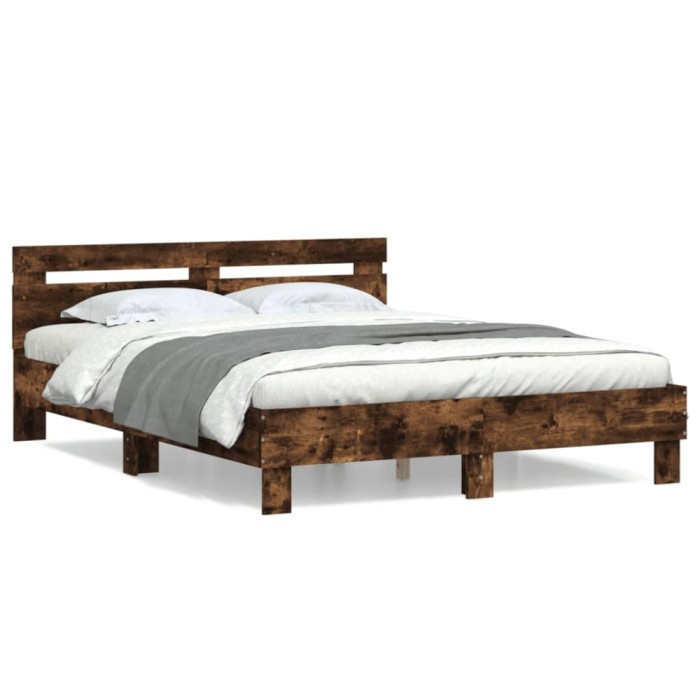 vidaXL Cadru de pat cu tăblie stejar fumuriu 140x200 cm lemn prelucrat 3207424
