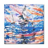Cumpara ieftin Tablou 3D pictat manual, Veliere pe mare, stilizat, 30x30cm acril pe panza in cutit, Kenny Varniote