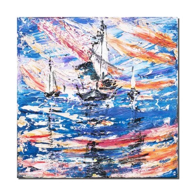 Tablou 3D pictat manual, Veliere pe mare, stilizat, 30x30cm acril pe panza in cutit, Kenny Varniote foto