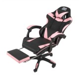 Scaun Gaming Profesional JRH, King Size, Cadru Otel, Piele Sintetica, 130 kg, perna lombara &ndash; roz