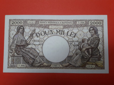 Bancnota 2000 lei 10 octombrie 1944 - filigran Traian - aUNC++ ---&amp;gt; UNC foto