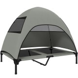 PawHut Pat pentru c&acirc;ini exterior cu acoperiș, pat ridicat pentru c&acirc;ini mari, 106 x 76 x 99 cm, Gri deschis | Aosom Romania