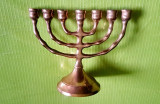 E449-Sfesnic tip MENORA mic bronz aurit ISRAEL,H-11.5/D-9.5 cm. Stare F.B.