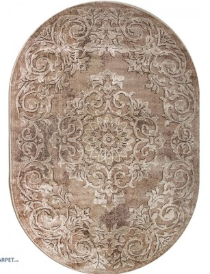 Covor Oval Model Mira 24016-132, Marime 60 x 110 cm, Maro, Inaltime Fir 6 mm, Antialergic, Polipropilena, Living, Dormitor, Sufragerie, Birou foto