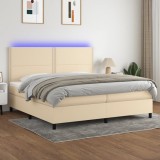 Cumpara ieftin Pat cu arcuri, saltea și LED, crem, 200x200 cm, textil