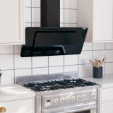 Hotă perete vidaXL, 90cm, inox &amp; sticlă, Negru, 297m&sup3;/h, LED, 3 viteze, Filtru lavabil