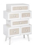 Comoda 6 sertare din lemn alb bej crem Montiel 60 cm x 30 cm x 83 h