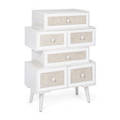 Comoda 6 sertare din lemn alb bej crem Montiel 60 cm x 30 cm x 83 h