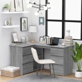 Birou de colt vidaXL, gri sonoma, 145x100x76 cm, lemn prelucrat, cu sertare si compartimente depozitare