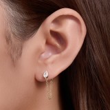 Cumpara ieftin Cercei din Argint 925 Placati cu Aur, Model Stud Picatura Zirconia cu Lant Cordon pentru Lob