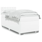 VidaXL Pat box spring cu saltea, alb, 90x190 cm, piele ecologică