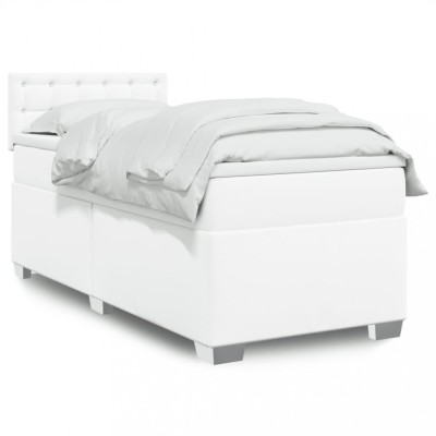 vidaXL Pat box spring cu saltea, alb, 80x200 cm, piele ecologică 3288397 foto