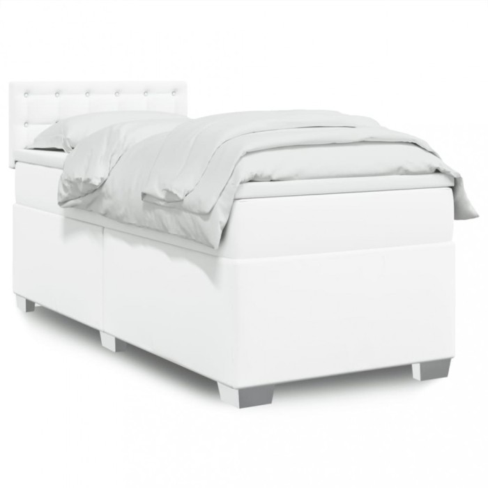 vidaXL Pat box spring cu saltea, alb, 80x200 cm, piele ecologică 3288397