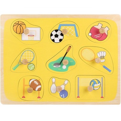 Puzzle Montessori din Lemn pentru Copii, Cyrax, 0-3 Ani, 3D, Model Sporturi, Educativ, Intuitiv, Creativ, 9 Piese, 30x22.5x0.8 cm, Multicolor foto