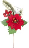 Vetvička MagicHome Vianoce, s kvetom poinsettia, červen&aacute;, 24 cm