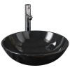 Chiuveta baie, robinet&amp;scurgere tip push, negru, sticla calita
