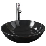 Cumpara ieftin Chiuveta baie, robinet&amp;scurgere tip push, negru, sticla calita