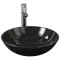 Chiuveta baie, robinet&amp;scurgere tip push, negru, sticla calita