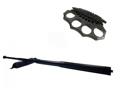Set baston telescopic din otel, negru, 64 cm + box negru model nou foto
