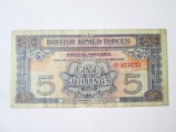 Cumpara ieftin Rara! British Armed Forces 5 Shillings 1948 bancnota neanulata,produsul din imagini la cel mai mic pret