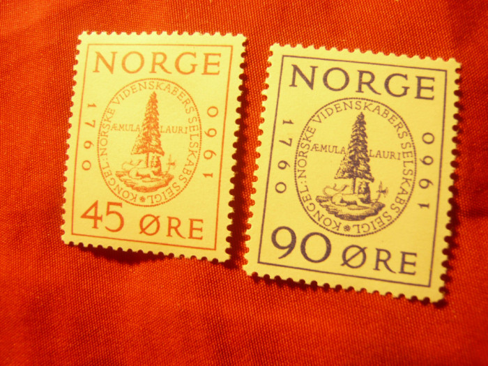 Serie Norvegia 1960 - 200 Ani Societatea Stiintifica Regala , 2 valori