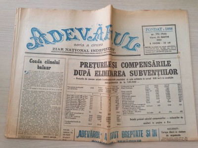 adevarul 26 martie 1993-preturile si compensarile dupa eliminarea subventiilor foto