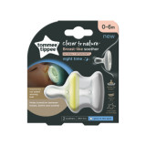 Suzeta de noapte Tommee Tippee Closer to Nature Breast like soother, 0-6 luni, Alb/Galben, 2 buc