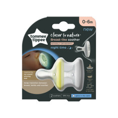 Suzeta de noapte Tommee Tippee Closer to Nature Breast like soother, 0-6 luni, Alb Galben, 2 buc