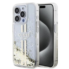 Husa pentru iPhone 15 Pro Max - Guess Liquid Glitter Gold Stripes (GUHCP15XLFCSEGT) - Transparent foto