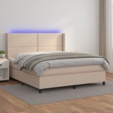 vidaXL Pat cu arcuri, cu saltea și LED cappuccino 180x200 cm piele eco