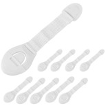 Cumpara ieftin Set 10 blocatoare pentru siguranta copiilor, incuietori flexibile pentru mobilier si electrocasnice, 20 cm, alb, adeziv inclus